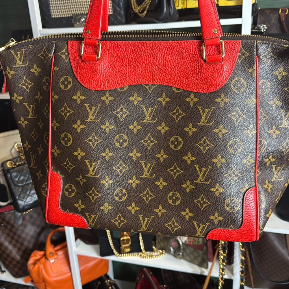 Louis Vuitton Brown and Red Monogram Tote
